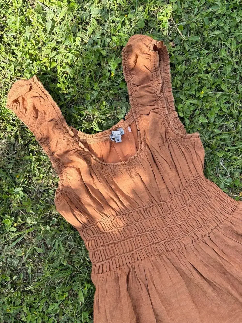 Wishlist Rust Smocked Tiered Ruffle Strap Midi Dress - Picture 3 of 5
